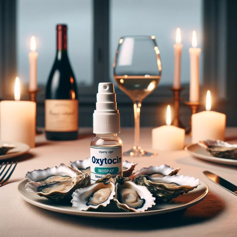 Man using intranasal oxytocin spray for wellness and weight management.
